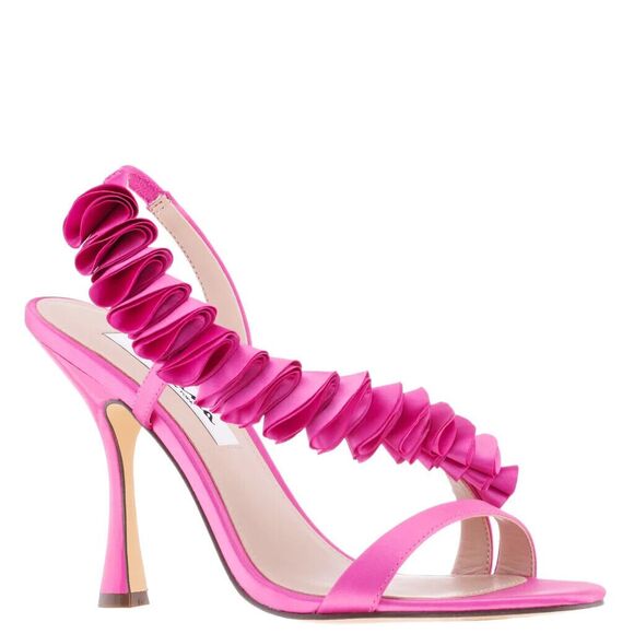 Nina Claudy Ruffle Heels Evening Sandals Womens 9.5 M Ultra Pink Satin Shoes NWB - Picture 2 of 13